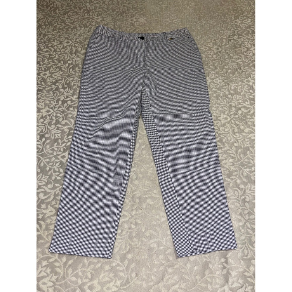 Jones New York Signature Cotton Gingham Check Dress Pants Navy White (E25)